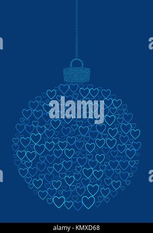 Vektor hängen abstrakte christmas ball bestehend aus Zeile herzen Symbole auf dem blauen Hintergrund. Stock Vektor