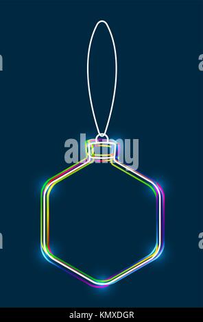 Vektor hängen abstrakte farbenfrohe christmas Ball auf eine Zeichenkette, bestehend aus bunten mit glühenden Licht Effekt auf dunkelblauem Hintergrund skizziert. Stock Vektor