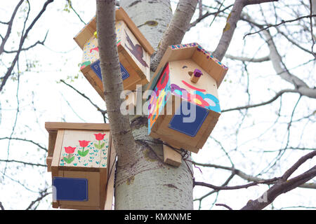 Einfache hölzerne Vogel Haus in einem Park Stockfoto