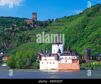 Pfalz Burg und Rhein bei St. Goarshausen, Rheinland - Pfalz, Deutschland Stockfoto