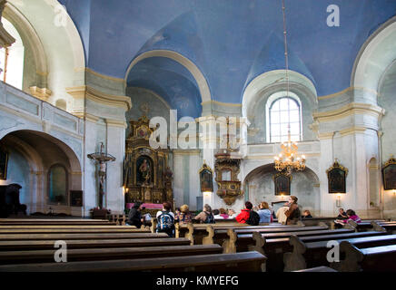 Barocke Kirche von Arch. Bozanov Dientzehofer, Dorf, Tschechische Republik / kostel sv. Mari Magdaleny, Božanov, LANDSCHAFTSSCHUTZGEBIETES Broumovsko, Ceska Republika Stockfoto