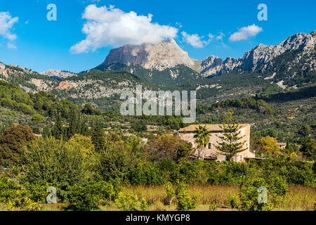 Berg Puig Major, dem höchsten Berg auf Mallorca, in der Serra de Tramuntana Gebirges, Fornalutx, Mallorca, Balearen, Spanien Stockfoto