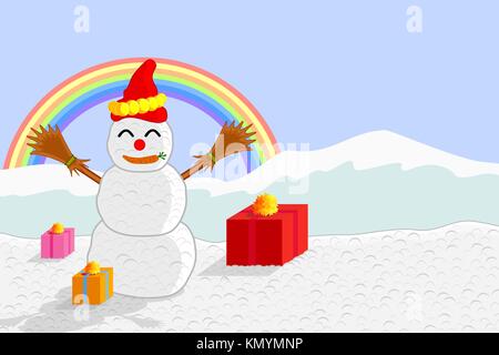 Schneemann mit Geschenk Box zur Dekoration auf Hintergrund und andere verwendet Stock Vektor