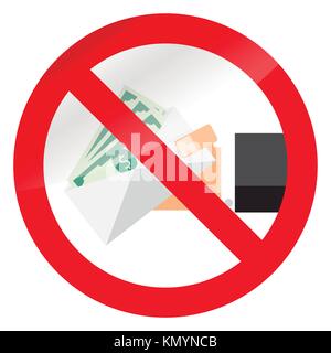 Keine Bestechung und Gehalt in Briefumschlag. Stop cash Banknote und korrupte, Vector Illustration Stock Vektor