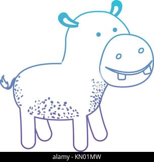 Hippopotamus Cartoon in den Fehlermodus Blau bis Violett Farbe Silhouette Stock Vektor