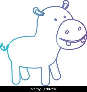 Hippopotamus Cartoon in den Fehlermodus Blau bis Violett Farbe Kontur Stock Vektor