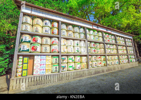 Sake Fässer Hintergrund Stockfoto