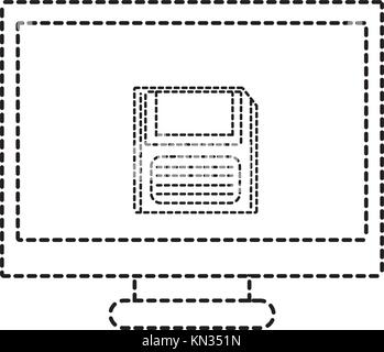 Gepunktete Form Computer Technologie mit Bildschirm und Diskette Informationen Stock Vektor