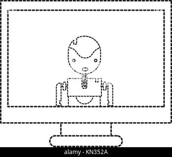 Gepunktete Form Computer Technologie mit Bildschirm und robbot Design Stock Vektor