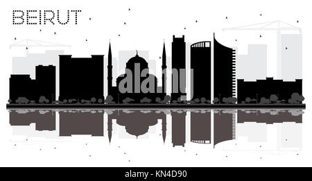 Beirut Libanon Skyline der Stadt schwarze und weiße Silhouette. Vector Illustration. Business Travel Concept. Beirut Stadtbild mit Sehenswürdigkeiten. Stock Vektor