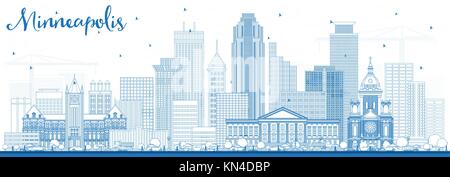 Übersicht Minneapolis Minnesota usa Skyline mit blauen Gebäude. Vector Illustration. Business Travel und Tourismus Konzept mit moderner Architektur. Stock Vektor