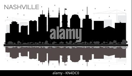 Nashville Tennessee usa Skyline der Stadt schwarze und weiße Silhouette. Vector Illustration. Business Travel Concept. Nashville Stadtbild mit Referenzmarken Stock Vektor