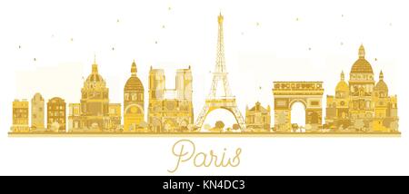 Paris City Skyline golden Silhouette. Vector Illustration. Business Travel Concept. Paris auf weißem Hintergrund. Stock Vektor