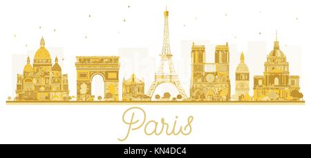 Paris City Skyline golden Silhouette. Vector Illustration. Business Travel Concept. Paris auf weißem Hintergrund. Stock Vektor