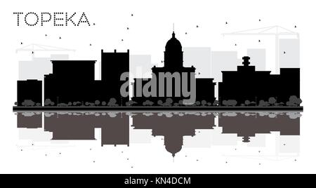 Topeka Kansas usa Skyline der Stadt schwarze und weiße Silhouette mit Reflexionen. Business Travel Concept. topeka Stadtbild mit Sehenswürdigkeiten. Stock Vektor