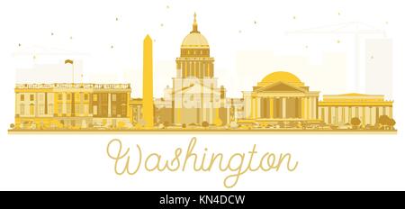 Washington DC USA Skyline der Stadt goldene Silhouette. Vector Illustration. Stadtbild mit Sehenswürdigkeiten. Stock Vektor