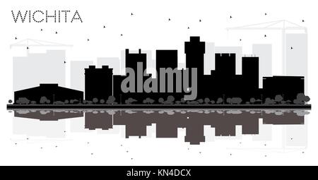 Wichita Kansas usa Skyline der Stadt schwarze und weiße Silhouette. Vector Illustration. Business Travel Concept. wichita Stadtbild mit Sehenswürdigkeiten. Stock Vektor