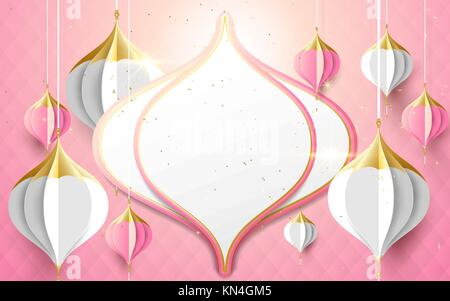 Islamische und asiatische Laternen Dekoration. Papier Kunst und Handwerk Stil. happy valentines Hintergrund Stock Vektor