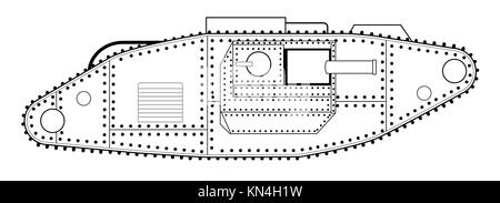 Eine frühe Erste Welt Krieg tank Zeichnung über einen weißen Hintergrund Stock Vektor