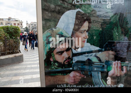 Plakat Einladung an syrische Armee auf den Straßen von Damaskus, Syrien Stockfoto