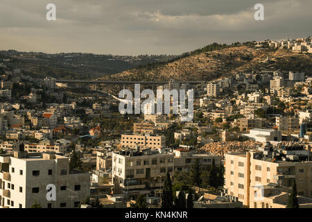 Blick über die Heilige Stadt Bethlehem in den besetzten Gebieten der West Bank, in Palästina. Stockfoto