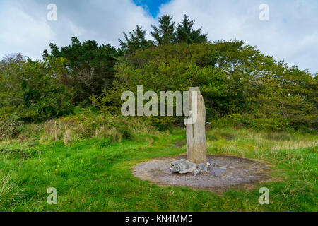 Ogham Stein, Derrynane House und National Park, Ring of Kerry Caherdaniel, Trail, Iveragh Halbinsel, County Kerry, Irland, Europa Stockfoto