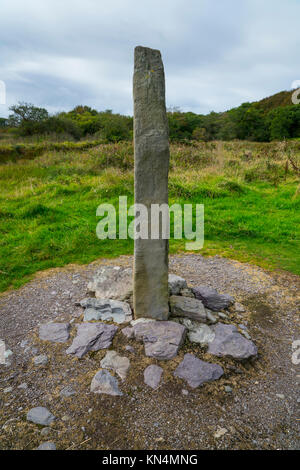 Ogham Stein, Derrynane House und National Park, Ring of Kerry Caherdaniel, Trail, Iveragh Halbinsel, County Kerry, Irland, Europa Stockfoto