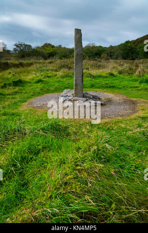 Ogham Stein, Derrynane House und National Park, Ring of Kerry Caherdaniel, Trail, Iveragh Halbinsel, County Kerry, Irland, Europa Stockfoto