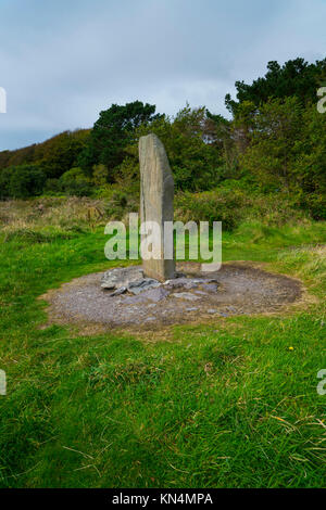 Ogham Stein, Derrynane House und National Park, Ring of Kerry Caherdaniel, Trail, Iveragh Halbinsel, County Kerry, Irland, Europa Stockfoto