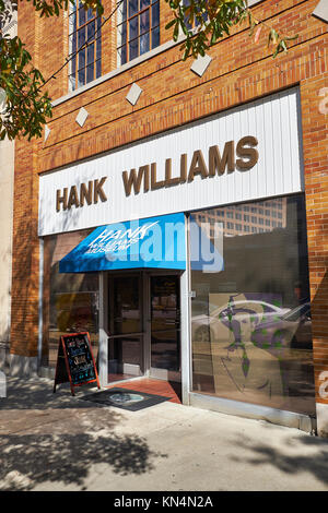 Hank Williams Museum, ein Country Western Musik Legende, äußerer Eingang auf Commerce Street in der Innenstadt von Montgomery Alabama, USA. Stockfoto