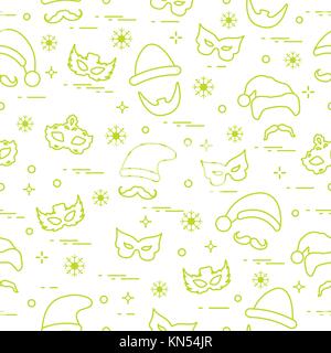 Nahtlose Muster von verschiedenen Karnevals Orden: Masken, Weihnachten Hüte, Schnurrbart, Bart. Karneval festliche Konzept. Kostüm für eine Party. Stock Vektor