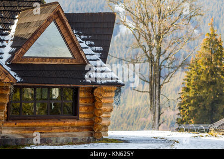 Details einer Wand aus Holz- Haus Stockfoto