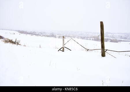 Cannock Chase, UK. 10. Dezember, 2017. Cannock Chase und die umliegenden Bereiche mit starker Schneefall in der gesamten Sonntag, den 10. Dezember 2017 behandelt. Schulen sind für Montag geschlossen, da die Temperaturen zu kämpfen über dem Gefrierpunkt zu erreichen sind, so dass kein Tauwetter in absehbarer Zeit zu erwarten ist. Credit: Daniel James Armishaw/Alamy leben Nachrichten Stockfoto
