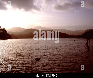 Ein Blick über Derwent Water in Richtung Causey Hecht und Grisedale Pike Grasmoor und Hopegill Head in der Nähe von Keswick The Lake District Cumbria England Stockfoto