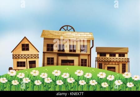 Abbildung: Verschiedene Stile von Holzhäusern Stock Vektor