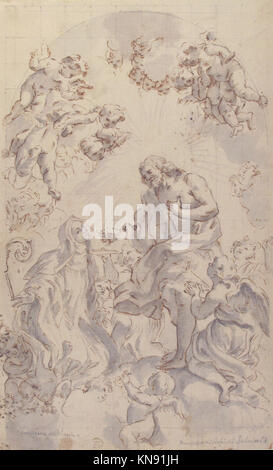 Dieses Gemälde, nach Gaulli, zeigt Christus, der den Wirt einer heiligen Äbtissin gibt, und veranschaulicht das eucharistische Ritual mit hingebungsvoller Bedeutung. Stockfoto