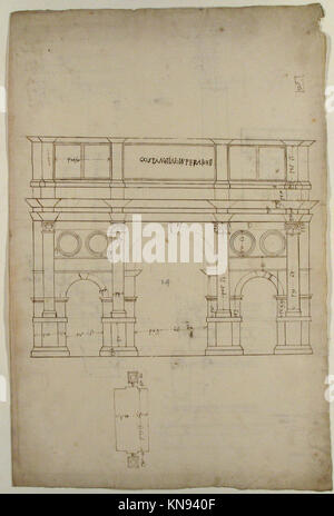 Konstantinsbogen, Hebung, Teilplan (recto) Konstantinsbogen, Profile der Basis, Welle und Entablatur (verso) MET 68.769.20recto 362578 Stockfoto