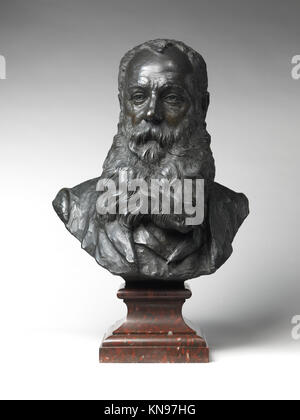 George A. Lucas MET DP214413 187395 Künstler: Augustin Jean Moreau-Vauthier, 1831?1893, Gründer: Besetzung: P. Bingen, George A. Lucas, 1890, Bronze, Sockel aus rotem Marmor, insgesamt: 19 13/16 ? 16 3/8 ? 11 9/16 Zoll (50.3 ? 41.6 ? 29.4 cm); Höhe (Sockel): 5 5/8 Zoll (14.3 cm). Das Metropolitan Museum of Art, New York. Geschenk eines Freundes, 1891 (91.7) Stockfoto