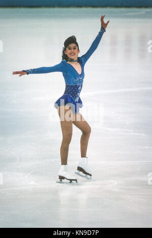 Kristi Yamaguchi (USA) beim 1989 Weltmeisterschaften konkurrieren. Stockfoto