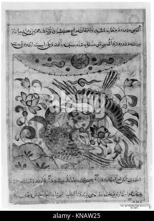 Ein Folio aus der Manuskript „Manafi“ al-Hayawan“ aus dem 13. Jahrhundert von Ibn Bakhtishu zeigt ein Adlerpaar, das wissenschaftliche Beobachtung und künstlerische Illustration innerhalb islamischer Manuskripttraditionen kombiniert, die Teil der Sammlung des Metropolitan Museum of Art sind. Stockfoto