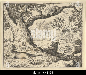 Nach der Renard falsche Geschichte, sein Vater ist durch die Jagd Hunden gejagt von Hendrick van Alcmar's Renard das Fox MET DP 837680 430483 Stockfoto