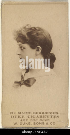 Eine Sammelkarte aus der Serie „Schauspieler und Schauspielerinnen“ mit Marie Burroughs, die verwendet wurde, um Duke Zigaretten zu bewerben, die Vintage-Werbeartikel des frühen 20. Jahrhunderts darstellen. Stockfoto