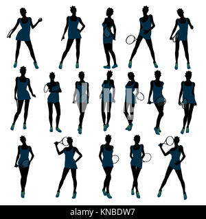 African American female tennis player Art illustration Silhouette auf weißem Hintergrund Stockfoto