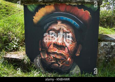 Ein Gemälde von ein Indigener im Salento, Kolumbien, Südamerika.