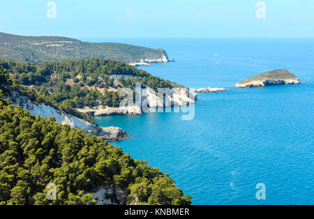 Sommer ruhig schöne Küste Cala di Porto Greco auf der Halbinsel Gargano in Apulien, Italien. Blick vom Torre dell'aglio. Stockfoto