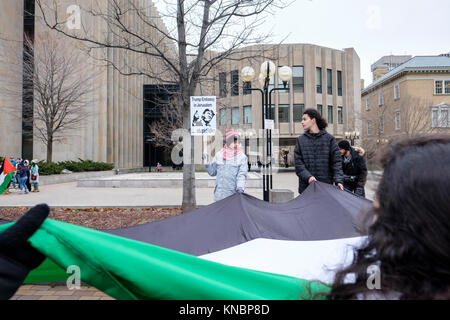 Palästinensische Demonstranten in Toronto, Kanada versammelt, gegen Präsident Donald Trump Entscheidung Jerusalem erkennen protestieren als Israels Hauptstadt. Stockfoto