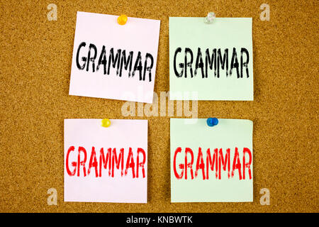 Konzeptionelle Hand schreiben Bildunterschrift inspiration Übersicht Grammatik Business Konzept für die grundlegenden Regeln der Syntax grammatische Sprache auf bunten Sti Stockfoto