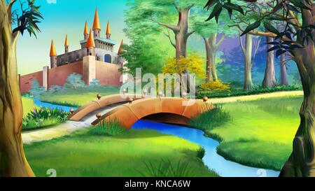 die Illustration Fantasy Wald Hintergrund malen Stockfotografie - Alamy