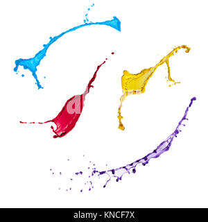 Sammlung von Fliegen schöne Farbe flüssige Spritzer auf weißem Hintergrund Stockfoto