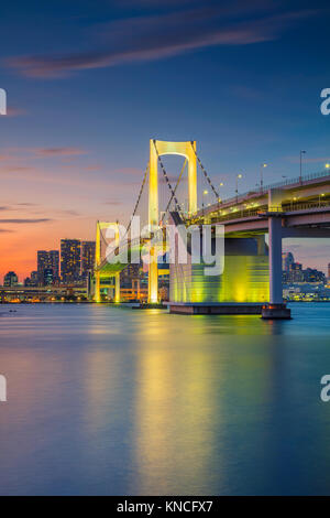 Tokio. Stadtbild von Tokio, Japan mit Regenbogenbrücke bei Sonnenuntergang. Stockfoto